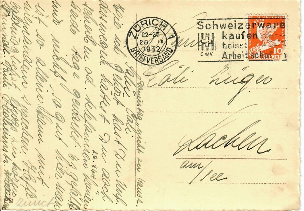 Cartoline postali: Zürich  1932 – Usato da Hochdorf venduto da Ziegel-16 1