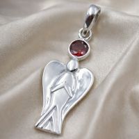 Engel Granat Anhänger Silber 925 Schutzengel  L Rot