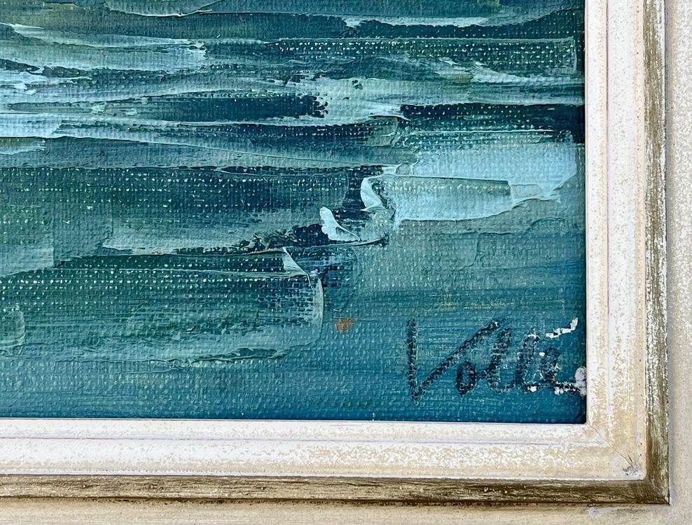 Rolf Vollé, Ölgemälde, Rhein mit Häusern 4