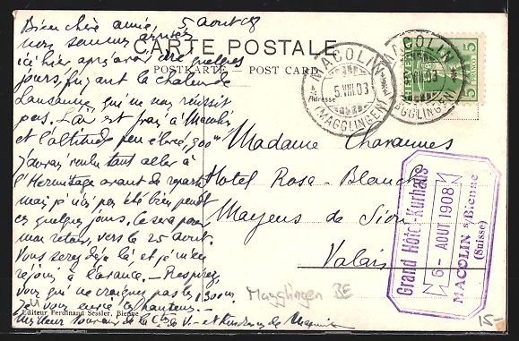 Cartoline postali: AK Macolin, Grand Hotel, 1908 – Usato da Berlin venduto da bartko-reher 1