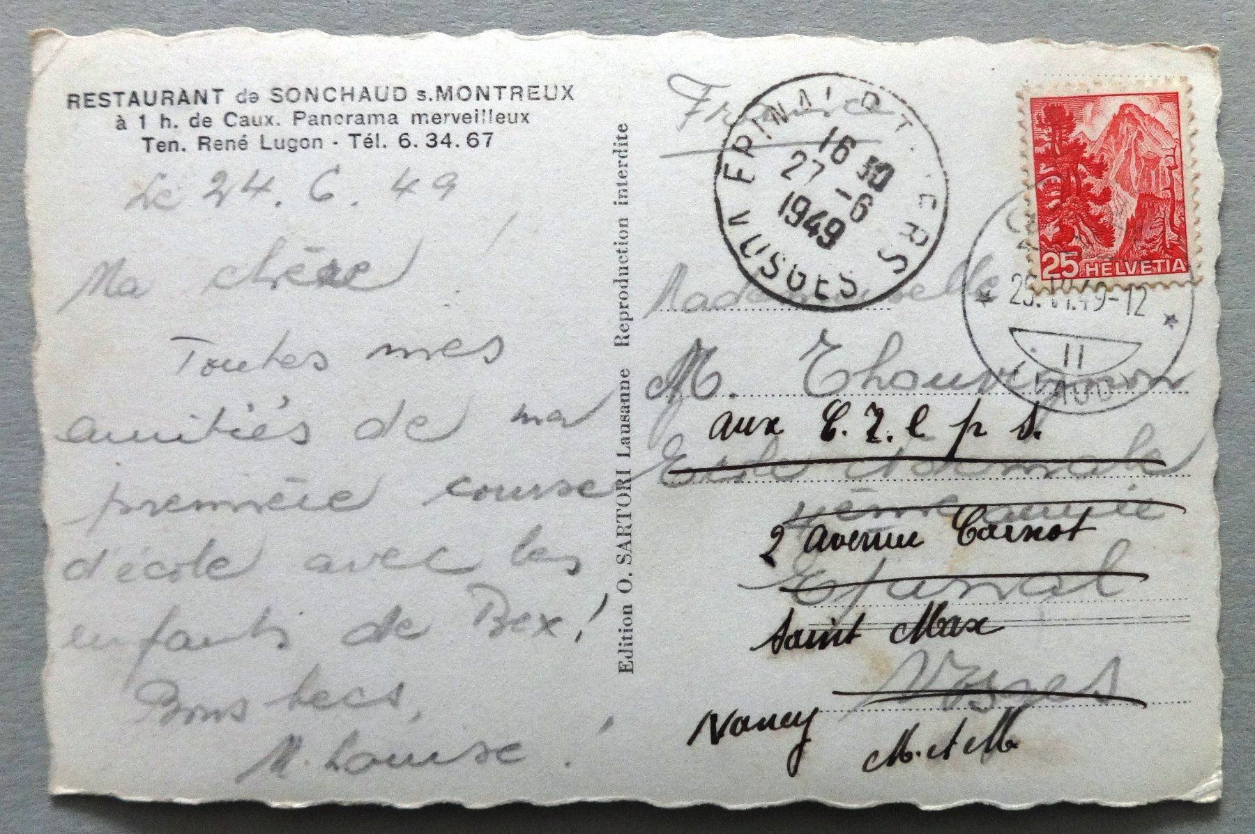 Cartes postales: Rest. de Sonchaud s. Montreux – D'occasion à Fétigny par Billy2miny 1