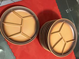 Vintage Fondue Chinoise-Set Teller 8 Stück 2 Schalen 70 Jahr