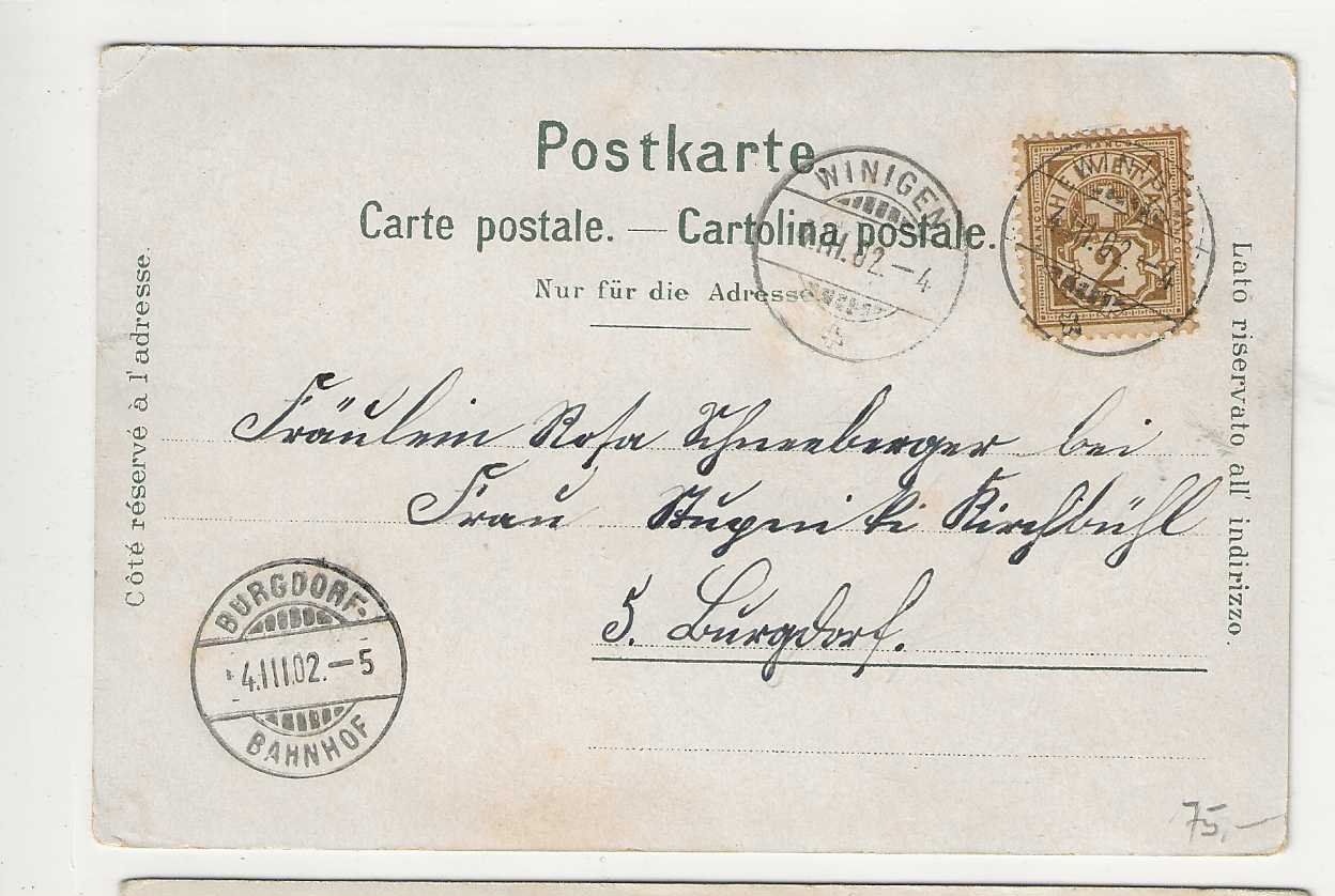 Cartoline postali: Wynigen, Litho, 1902 – Usato da Spiez venduto da Niesen20 1