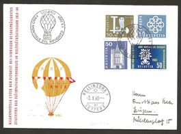 Ballon Schweiz 1960 Lugano Bellinzona Sonderflug Luftpost