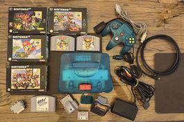 Nintendo 64 N64 Ice Blue Konsole PAL + 7 Top Spiele & OVP