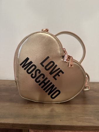 Love Moschino Herz Echtleder Tasche Goldfarben 
