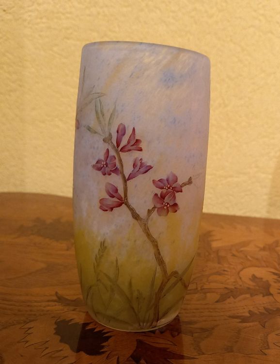 Très beau vase Jugendstil à la marqueterie de verre par Kralik Ref