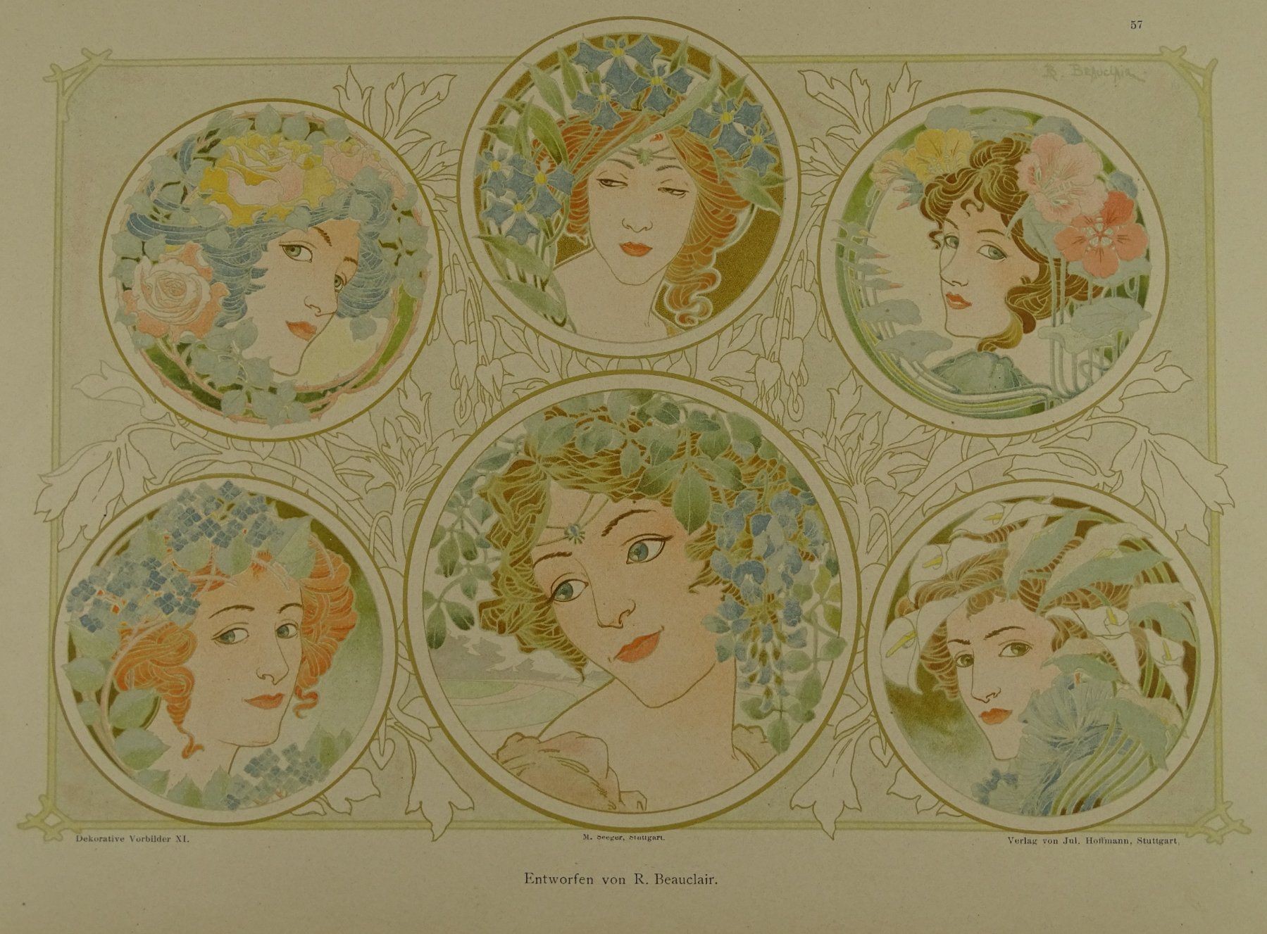Grafica & Litografie: JUGENDSTIL MODERNE MEDAILLONS, WEIBLICHE KÖPFE – Usato da Grüningen venduto da Kartensammler