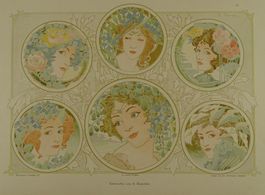 JUGENDSTIL MODERNE MEDAILLONS, WEIBLICHE KÖPFE