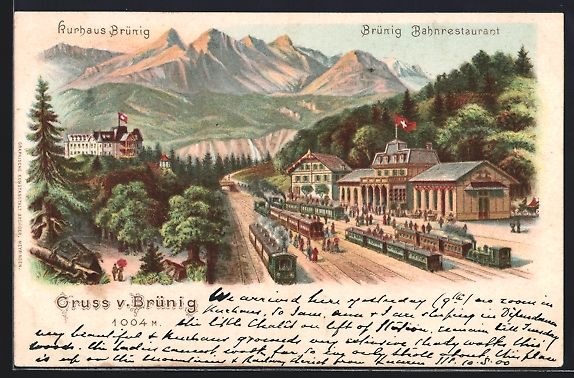 Ansichtskarten: Litho Brünig, Kurhaus und Bahnhof mit B – Gebraucht aus Berlin von bartko-reher