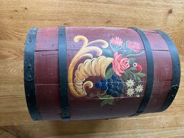 Antiker handbemalter Holz-Fass-Deko-Behälter 🍎🍇💐