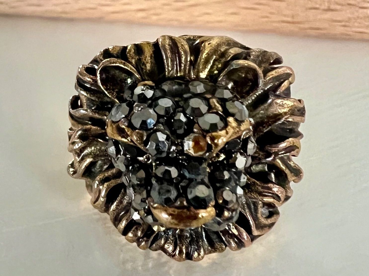 Ringe: Vintage Löwenring Markasiten Bronze Altmessing Statement G53 – Gebraucht aus Ruswil von artbyhand