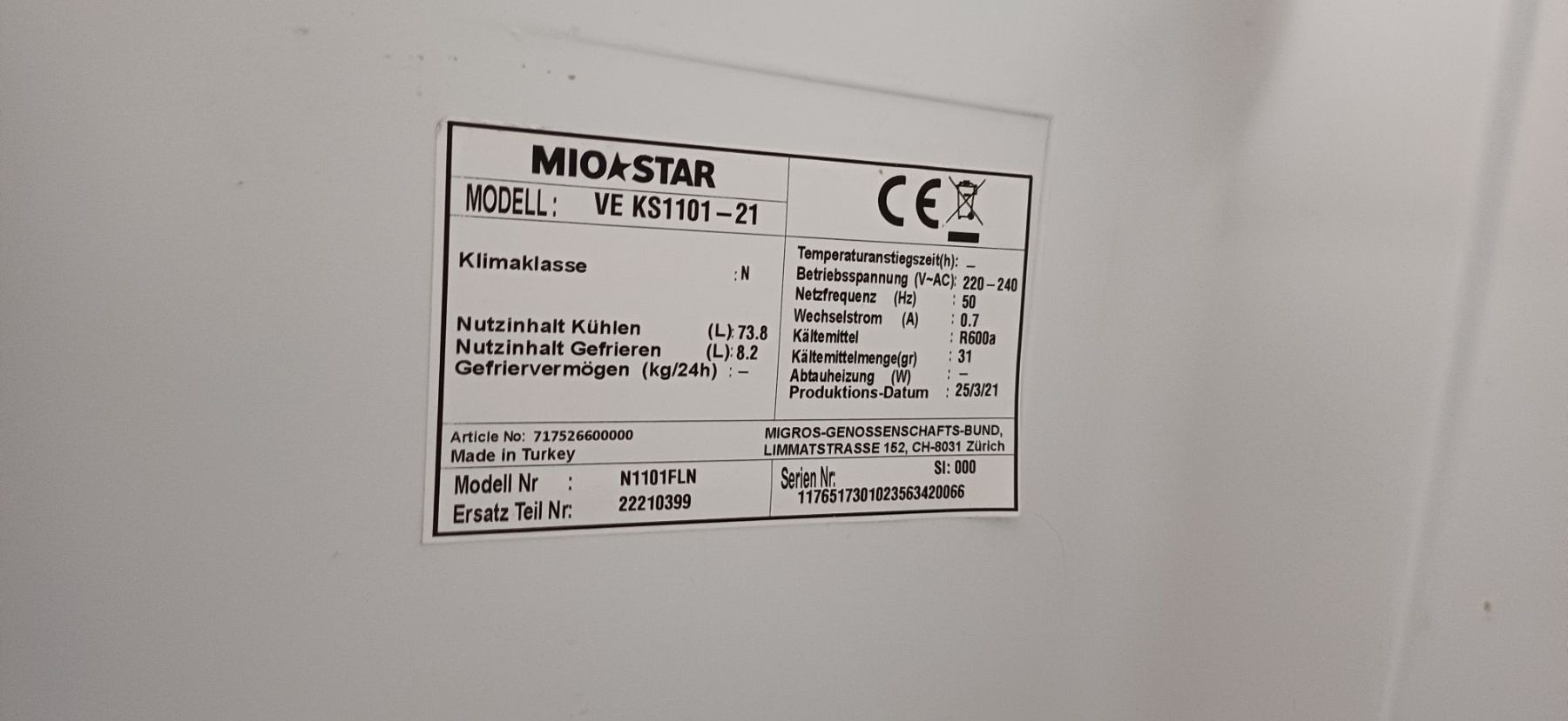 Kühlschrank: Miostar Kühlschrank – Gebraucht aus Birsfelden von Buseratti 1