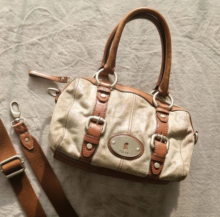 Spezielle vintage FOSSIL Ledertasche „Beige-Sparkle" & braun
