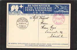 Bundesfeierkarte 1930,Flugpost 1 Segelflug - Bubikon,31.8.30