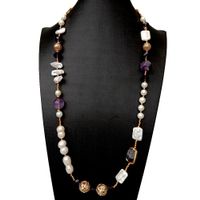 SALE Perle Amethyst Perlen Kette Edelstein Collier Sautoir