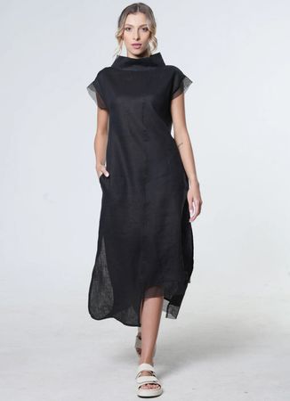Asymmetrisches Designer Leinenkleid schwarz - Handmade