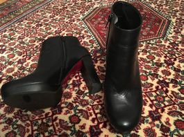 Leder Stiefeletten Highheels mit Plateau schwarz NEU