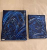 2-teiliges Wanddeko-Set, abstrakte Kunst, blau-silber, 2009