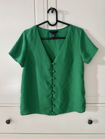 Green New Look Button-Down Shirt, Size 34, Summer Style