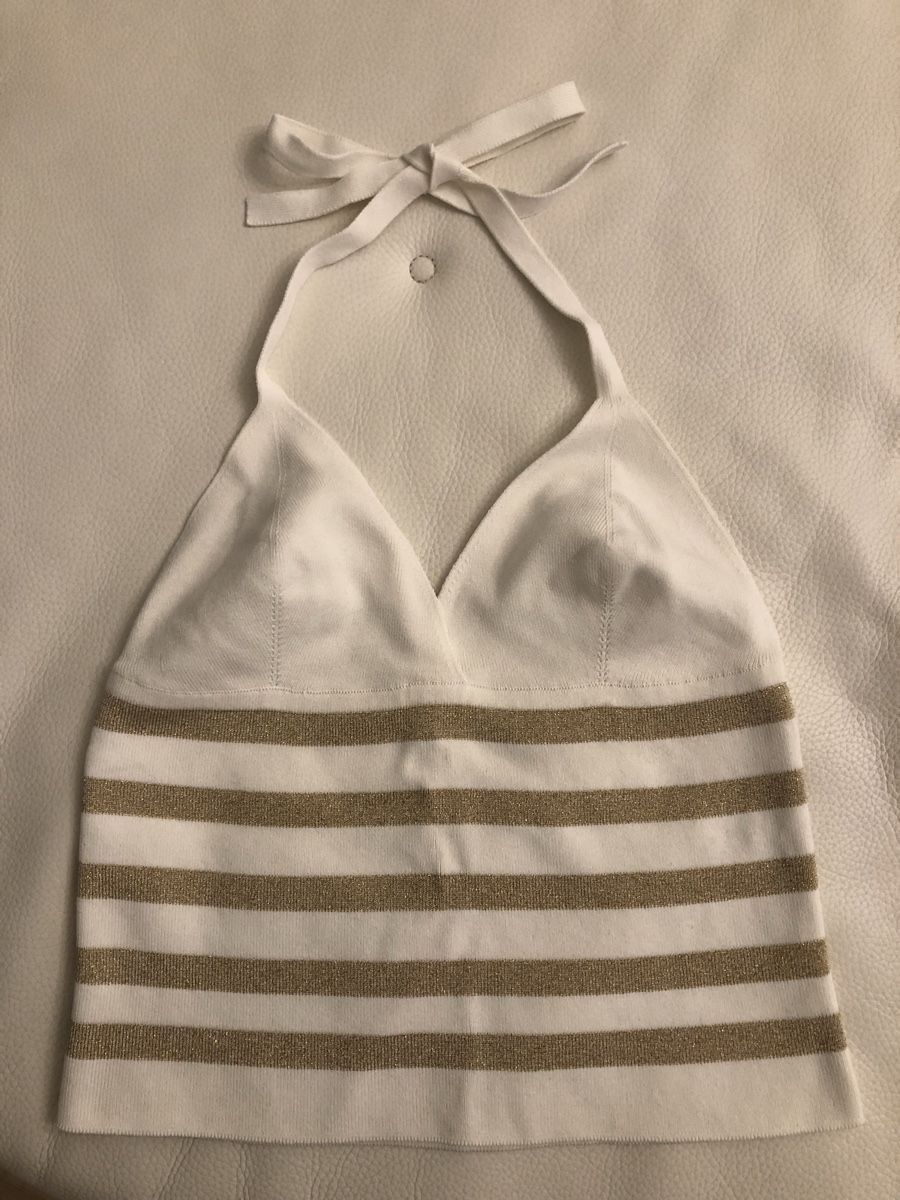 Escada Top: Escada top dos-nu marinière blanc et doré – Nuovo (secondo la descrizione) da Cointrin venduto da sacha1981