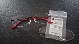 Randlose Brille "Renan" rot, filigran, NEU!