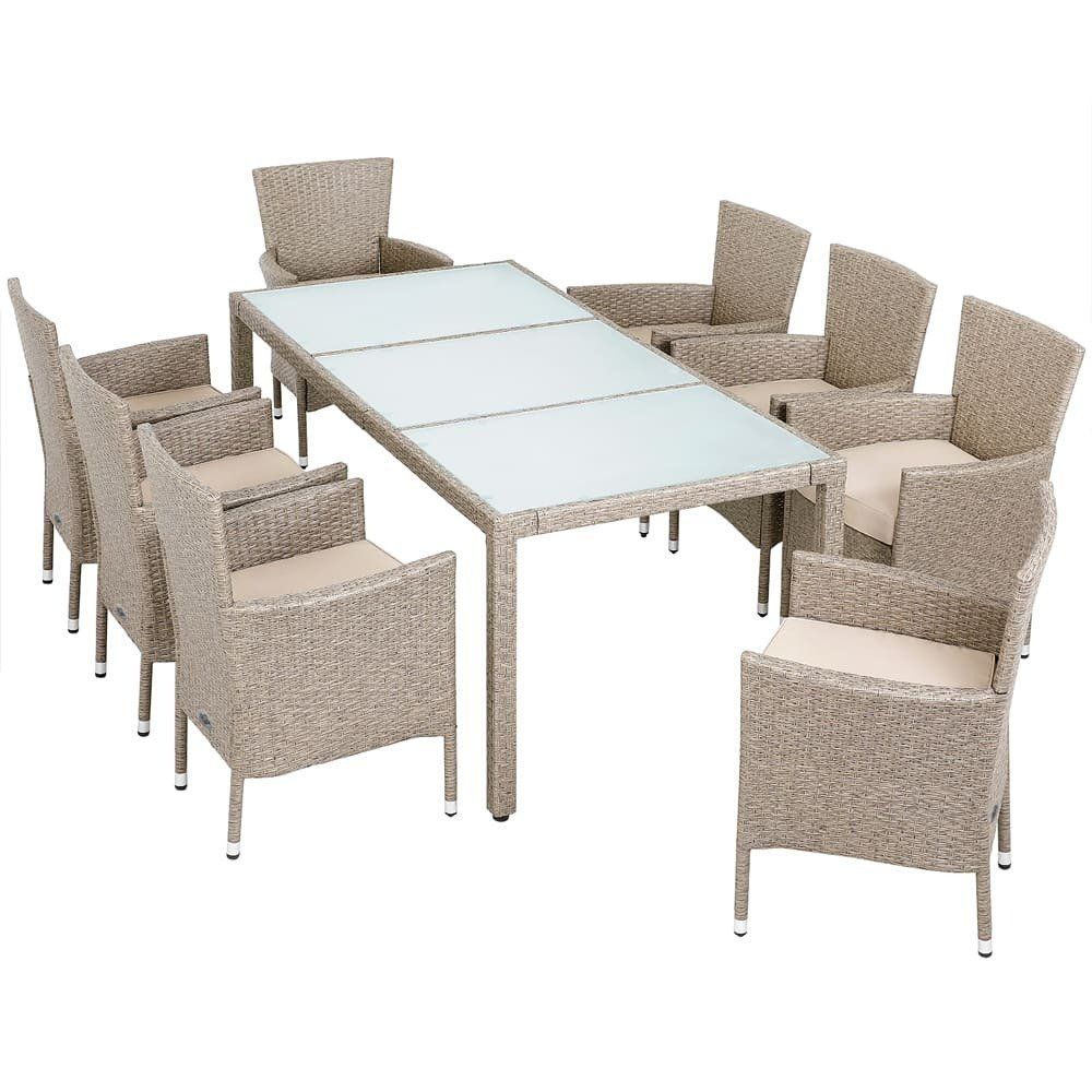 Set di tavolo e panche: Polyrattan Sitzgruppe 9 teilig - Beige – Nuovo e nell'imballaggio originale da Winterthur venduto da aredo 9