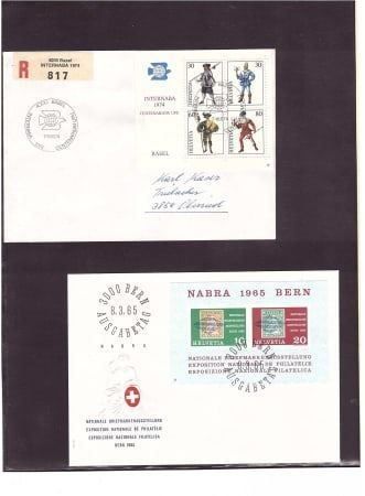 Tutti i francobolli: 1965+1974 2 Blockbriefe Nabra Bern + Internaba 1974 – Usato da Rheinau venduto da loxis