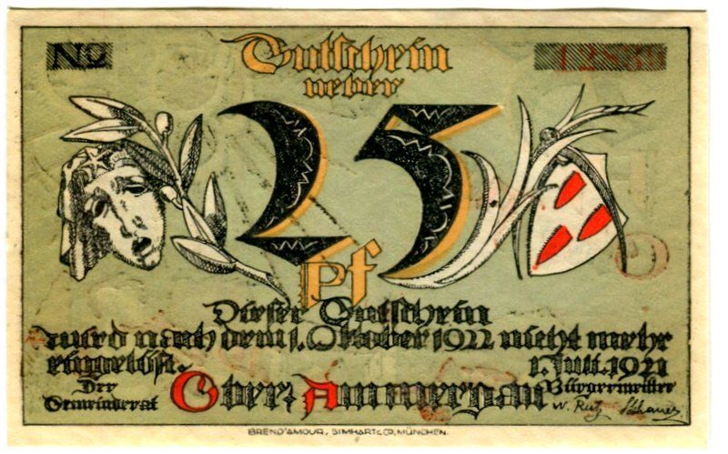 Banconote: Notgeld "25 Pfennig. Oberammergau 1921" – Usato da Basel venduto da Butsch5
