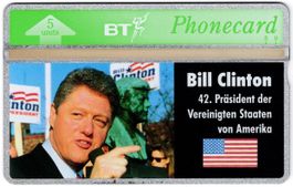 Bill Clinton auf ungebrauchter Telefonkarte aus England