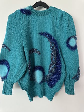 Damen Pullover türkis mit Applikationen gebrauchter Zustand