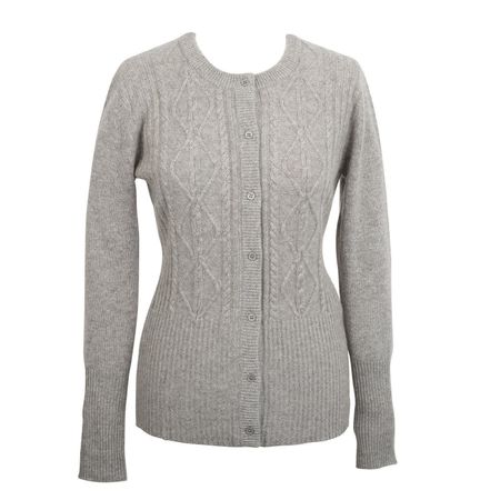 DUNEDIN CASHMERE NEW CABLE CARDI GREY CARDIGAN, SIZE XS