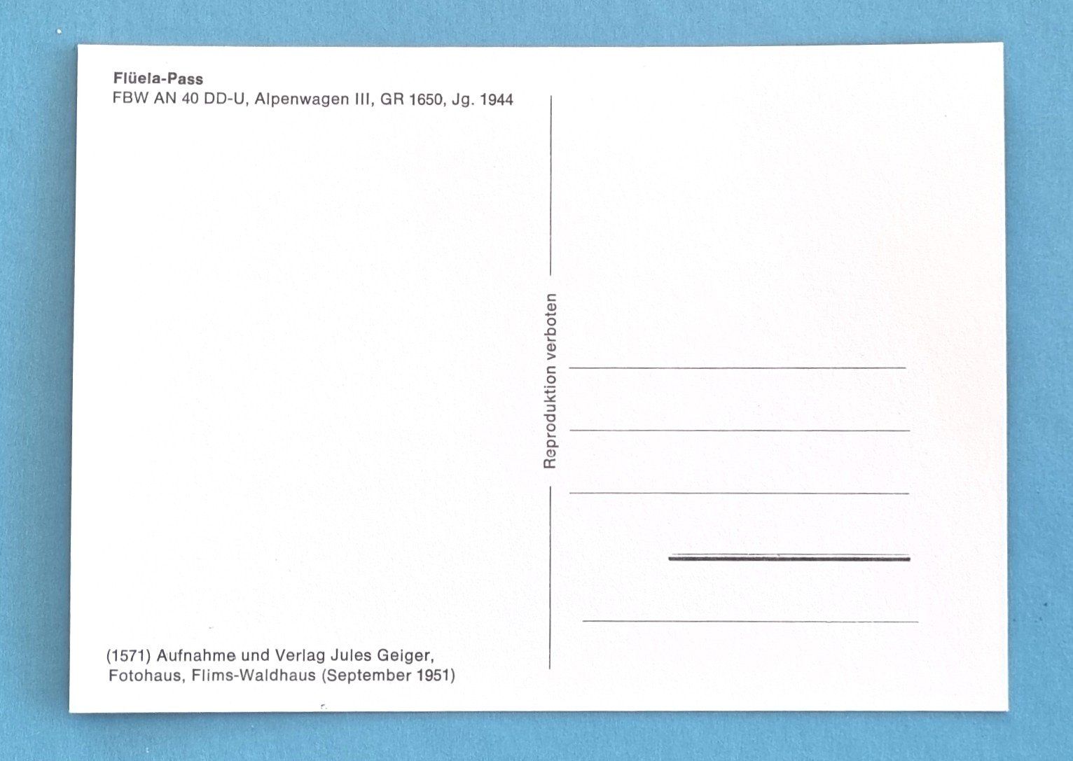 Cartoline postali: Flüela Pass - Postauto FBW Diesel - 1951 – Usato da Rothrist venduto da RROENK 1