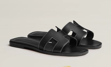 Hermès Oran Sandalen Schwarz Leder Sommer Top Zustand!