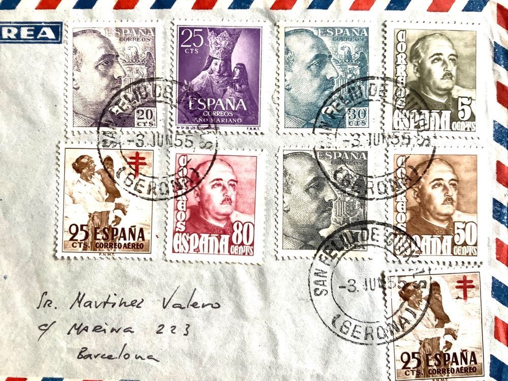 Tutti i francobolli: 1953-55 / 3 Spanien Briefe /2 x Flugpost – Usato da Liestal venduto da Skunk02 3