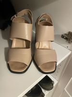 Nude Block Heel Summer Sandals, Size 38