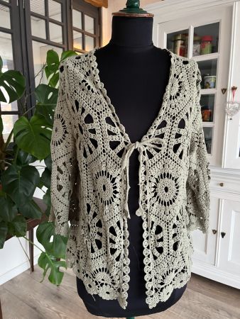 Gilet crochet M vert olive