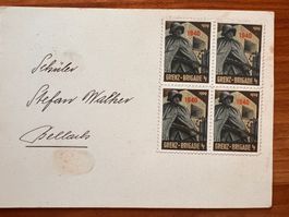 Militärbriefmarke Viererblock auf Karte 1940 (P680)