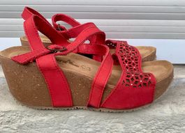 Superbes sandales compensées BIONATURA en cuir rouge n.36