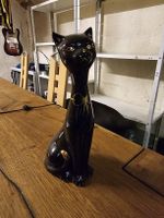 Dekorative Vintage Porzellan Katze, schwarz, 30cm (D)
