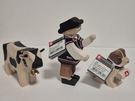 3x Trauffer Holzfiguren Set: Kuh, Fahnenschwinger & Barry