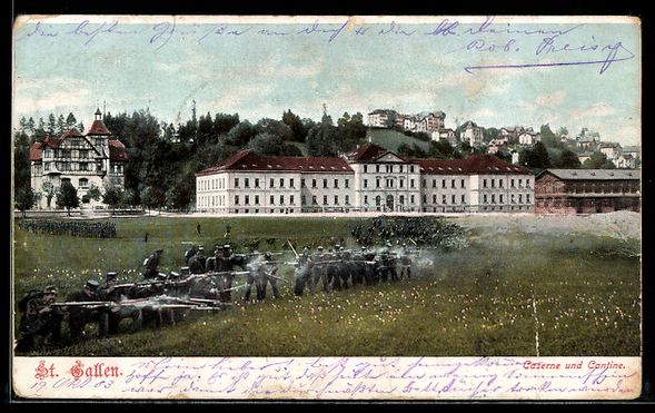 Ansichtskarten: Lithographie. St. Gallen, Kaserne und Cantine – Gebraucht aus Berlin von bartko-reher