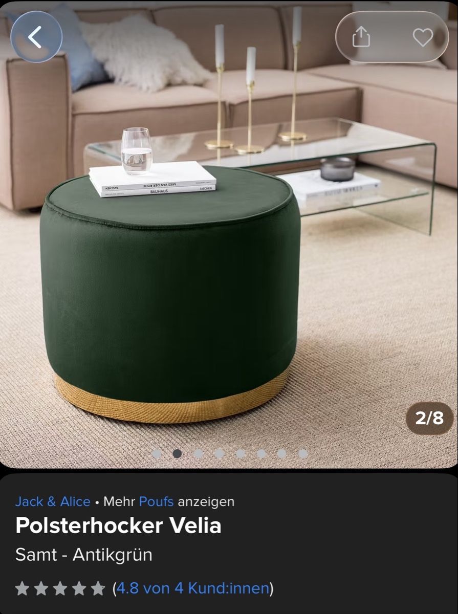 Tabourets: Samt-Hocker dunkelgrün, Antik-Gold-Rand – D'occasion à Brunnen par A.lya06 3