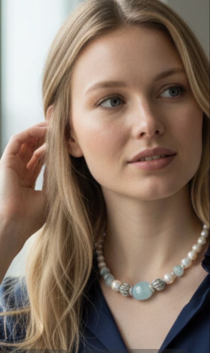 Catenine: Choker mit echten Perlen und Aquamarin – Nuovo e nell'imballaggio originale da Kriens venduto da Hortensie6 5