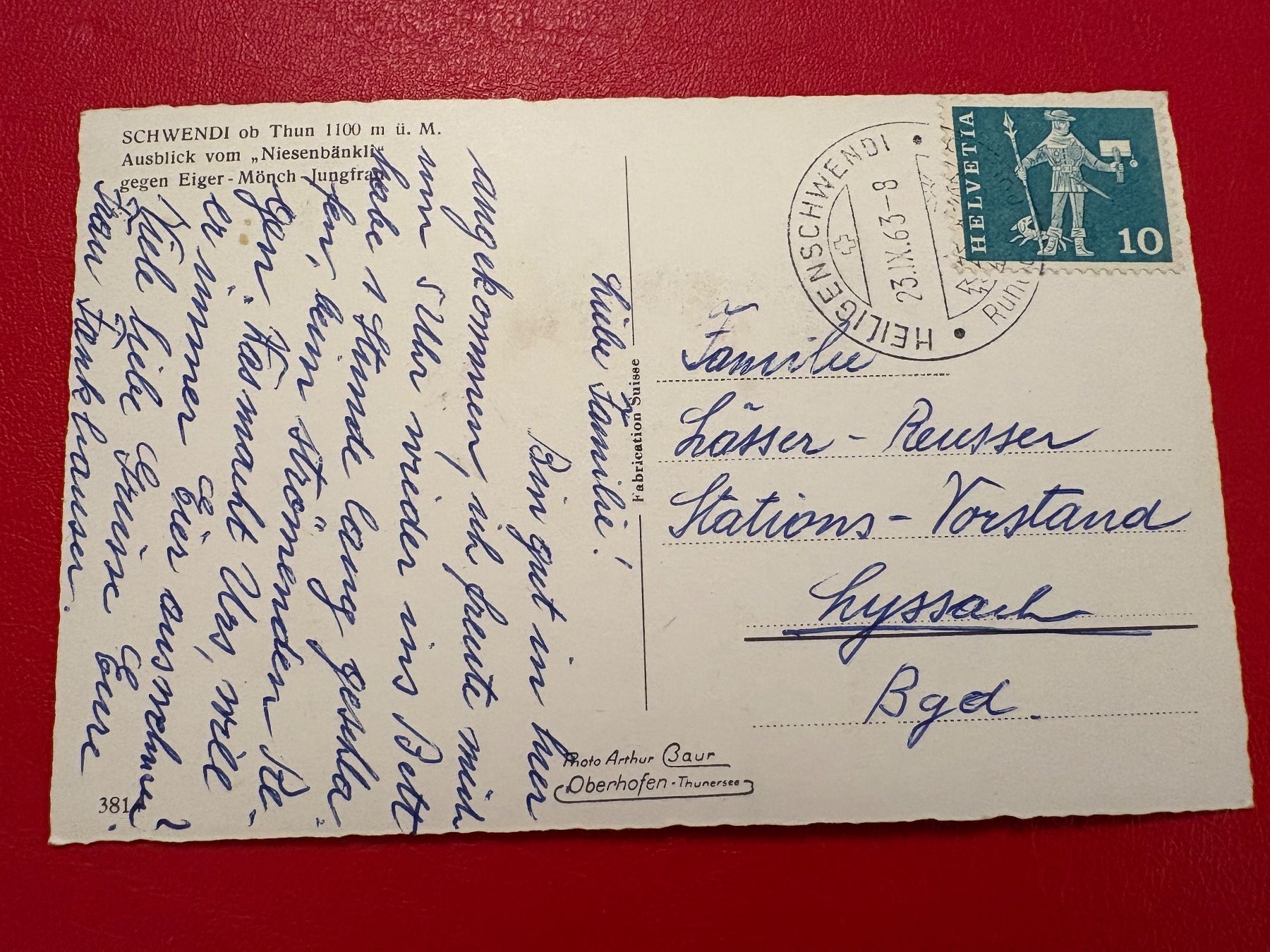 Cartoline postali: 1963 / Schwendi ob Thun – Usato da St-Légier-Chiésaz venduto da Theo006 1