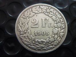 2 Fr.  1905 nur 0,30 Mio. Prägungen  -  ungereinigt  -