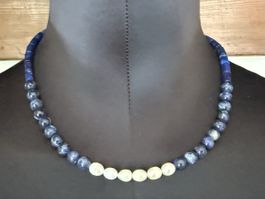 Neue Unikat 💎 Halskette mit Lapislazuli und Süßwasserperlen