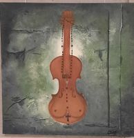 Acrylgemälde auf Leinwand, Motiv Violine mit Rosenkranz