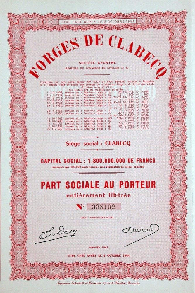 Dokumente: Forges de Clabecq SA, Clabecq - 1963 – Gebraucht aus Solothurn von Sgasche