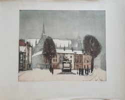 Henri QUITTELIER  - Bruxelles sous la neige - gravure -